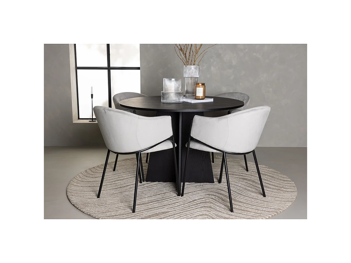 Ensemble Table à Manger & 4 Chaises "Bootcut & Evelina" 110cm Noir & Gris
