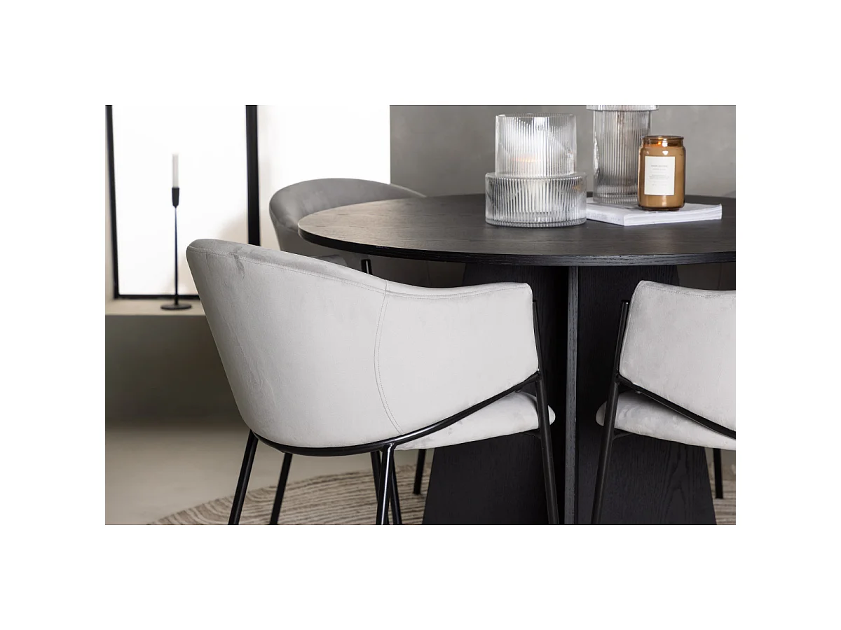 Ensemble Table à Manger & 4 Chaises "Bootcut & Evelina" 110cm Noir & Gris