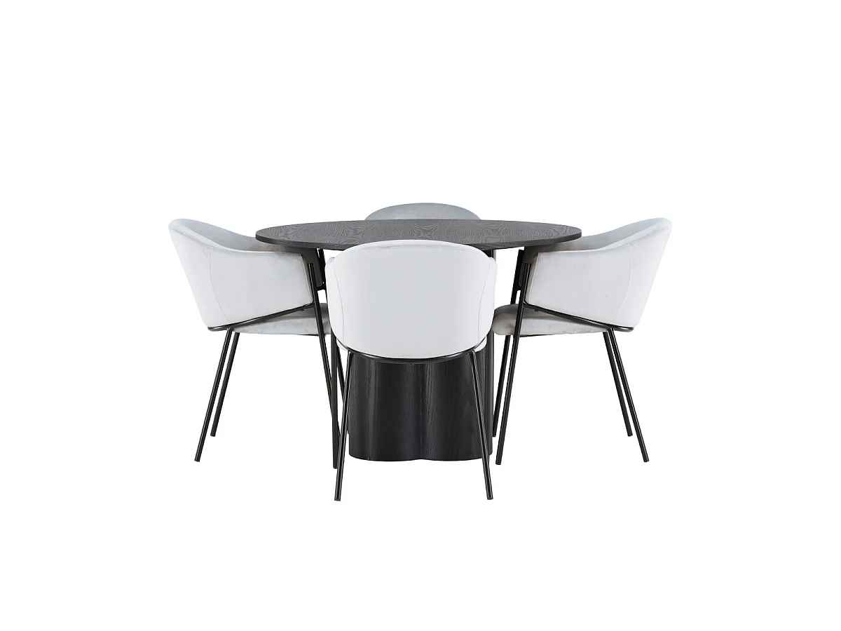 Ensemble Table à Manger & 4 Chaises "Olivia & Evelina" 110cm Noir & Gris