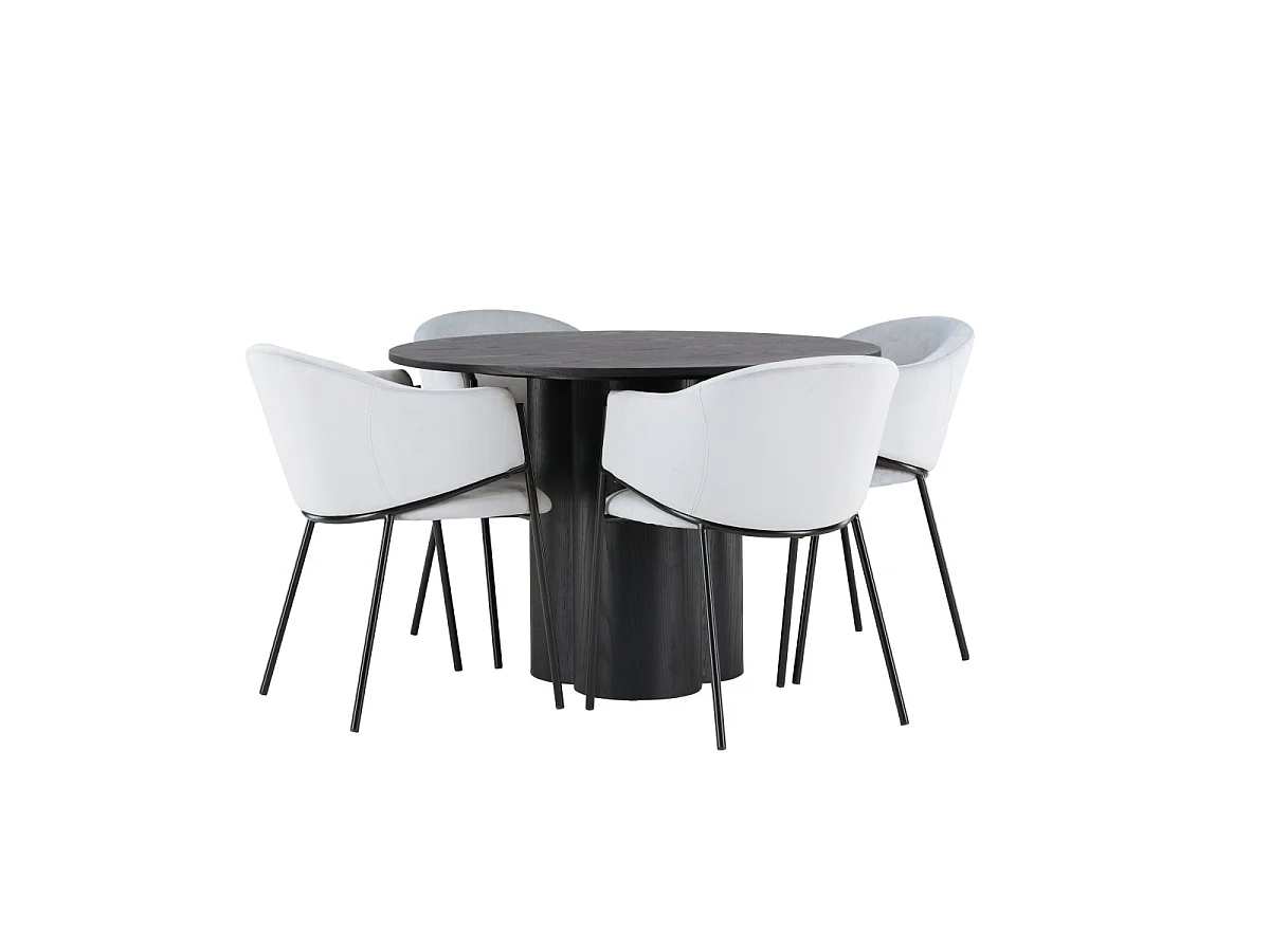 Ensemble Table à Manger & 4 Chaises "Olivia & Evelina" 110cm Noir & Gris