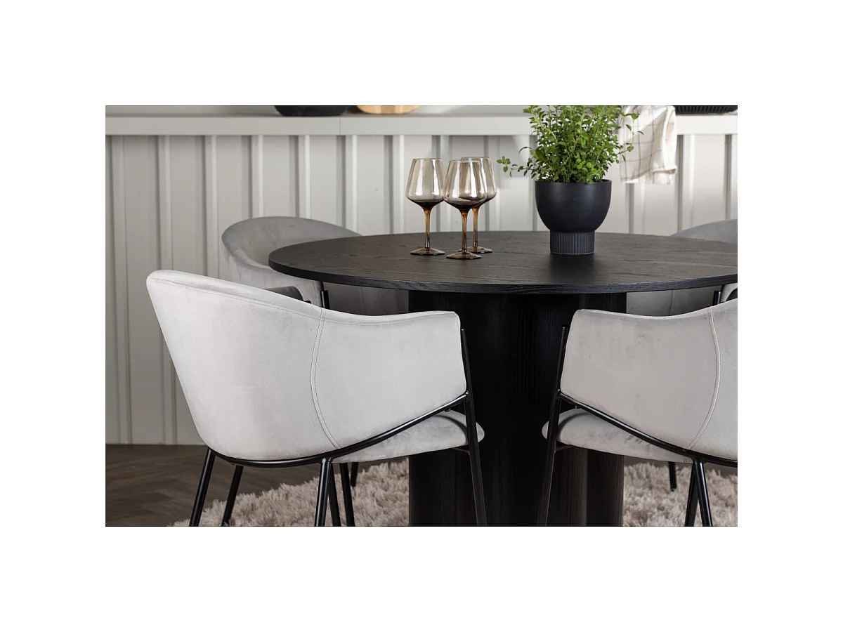 Ensemble Table à Manger & 4 Chaises "Olivia & Evelina" 110cm Noir & Gris