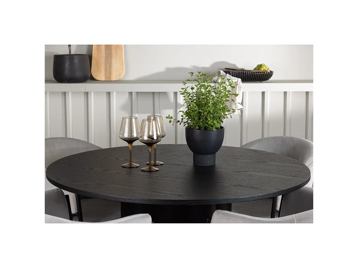 Ensemble Table à Manger & 4 Chaises "Olivia & Evelina" 110cm Noir & Gris