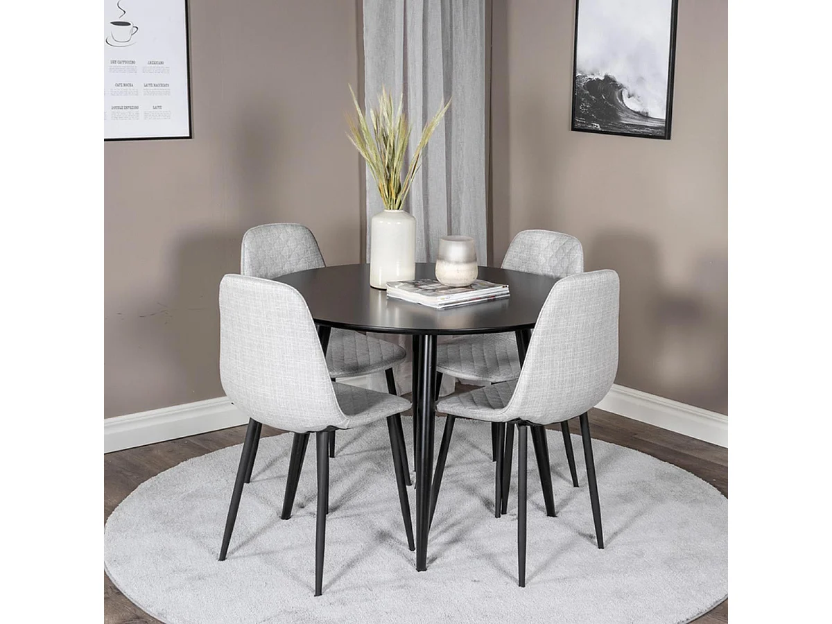 Ensemble Table à Manger & 4 Chaises "Plaza I & Polar" 100cm Noir & Gris