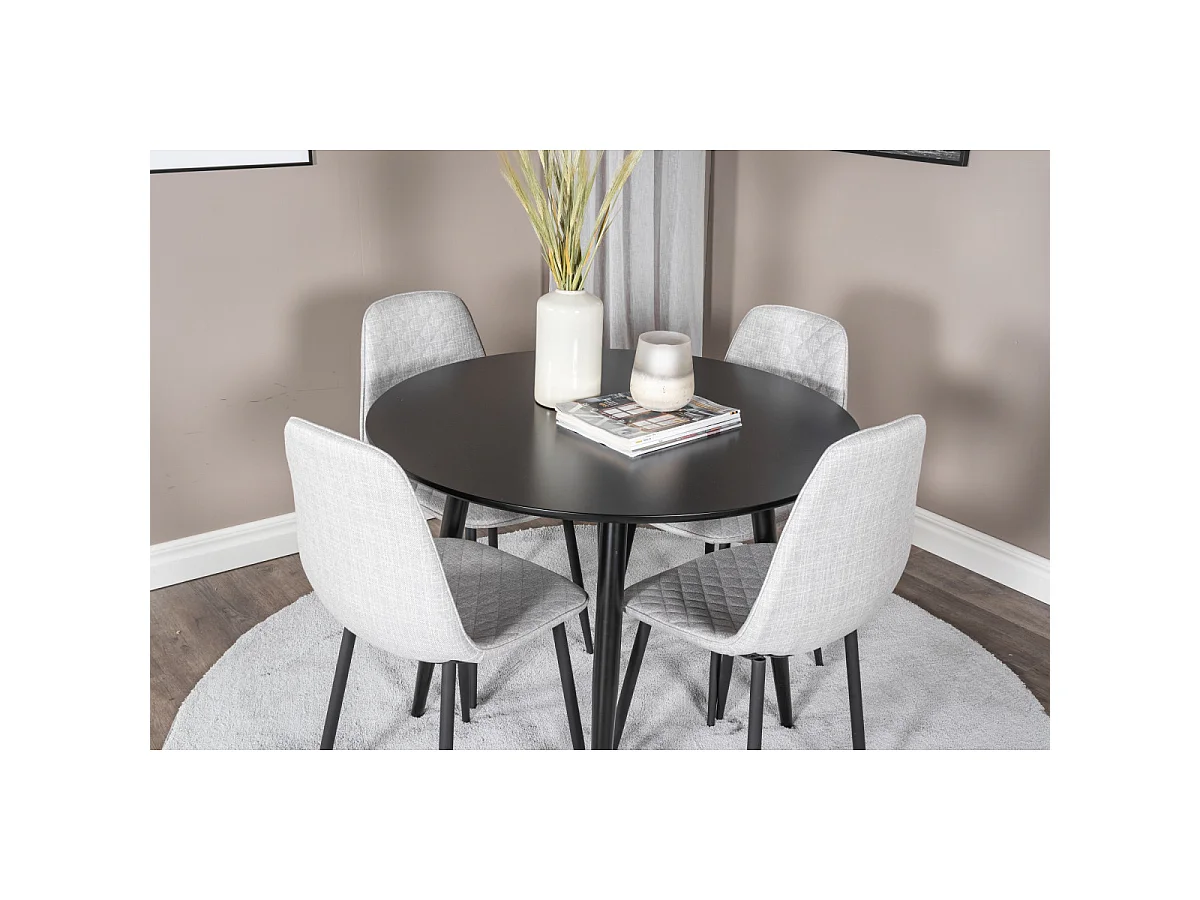 Ensemble Table à Manger & 4 Chaises "Plaza I & Polar" 100cm Noir & Gris