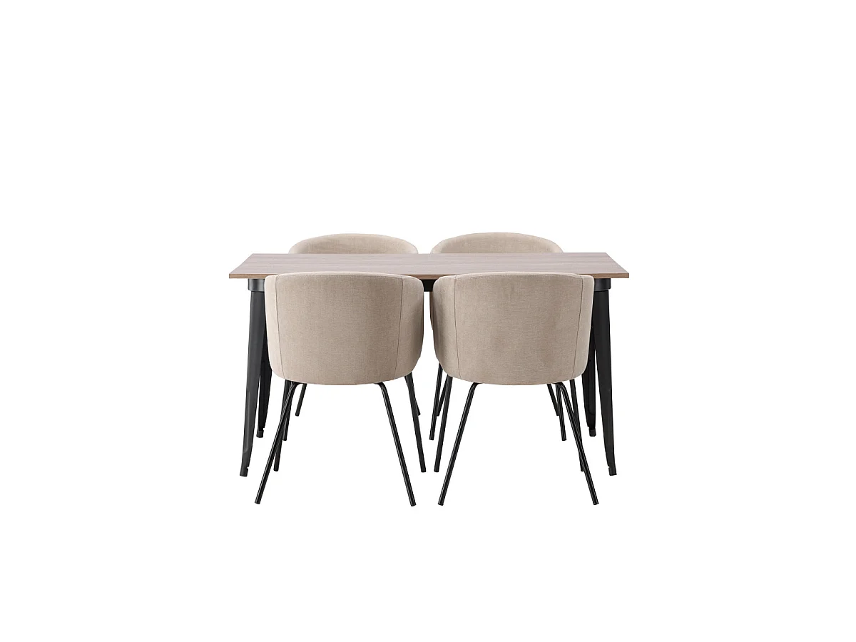 Ensemble Table à Manger & 4 Chaises "Tempe & Berit" 140cm Naturel & Beige