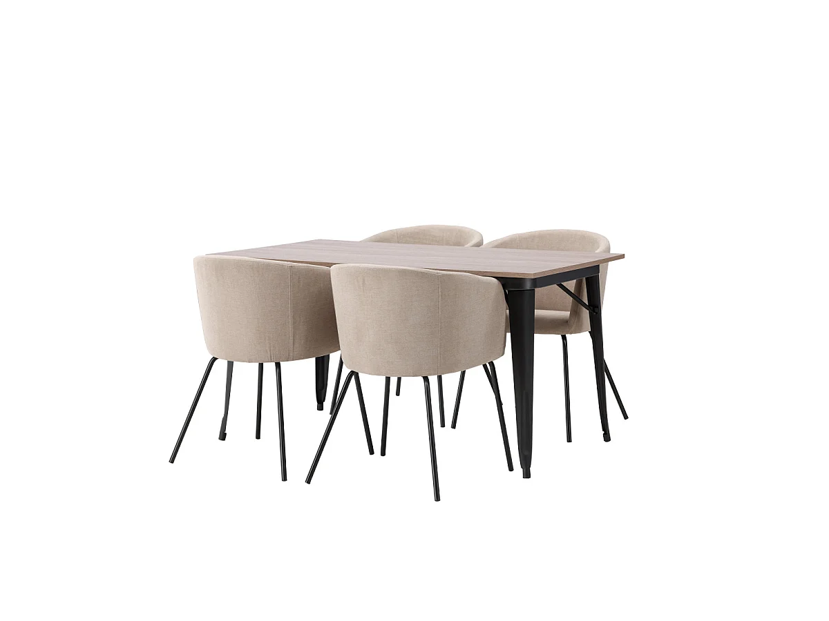 Ensemble Table à Manger & 4 Chaises "Tempe & Berit" 140cm Naturel & Beige
