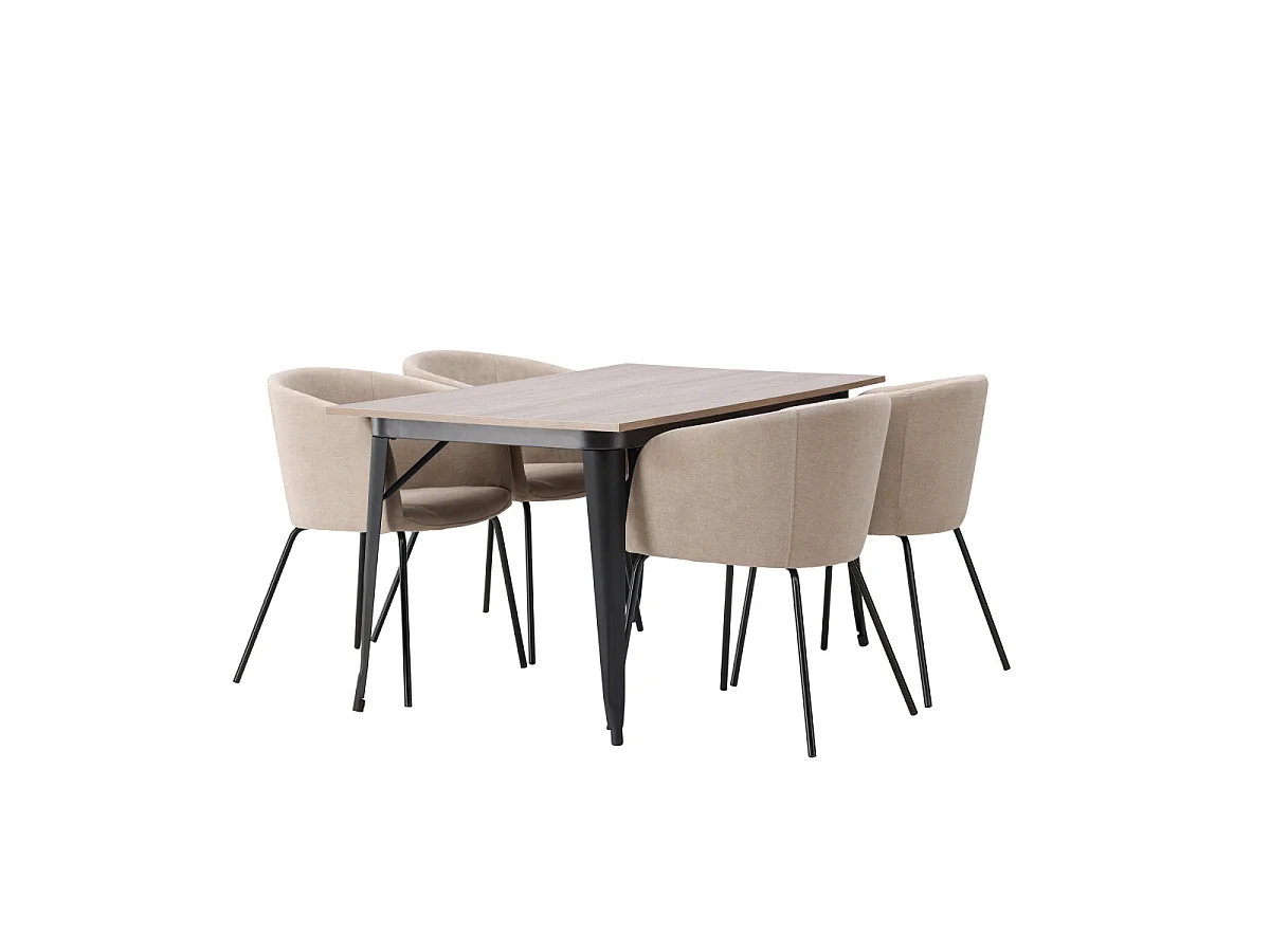 Ensemble Table à Manger & 4 Chaises "Tempe & Berit" 140cm Naturel & Beige