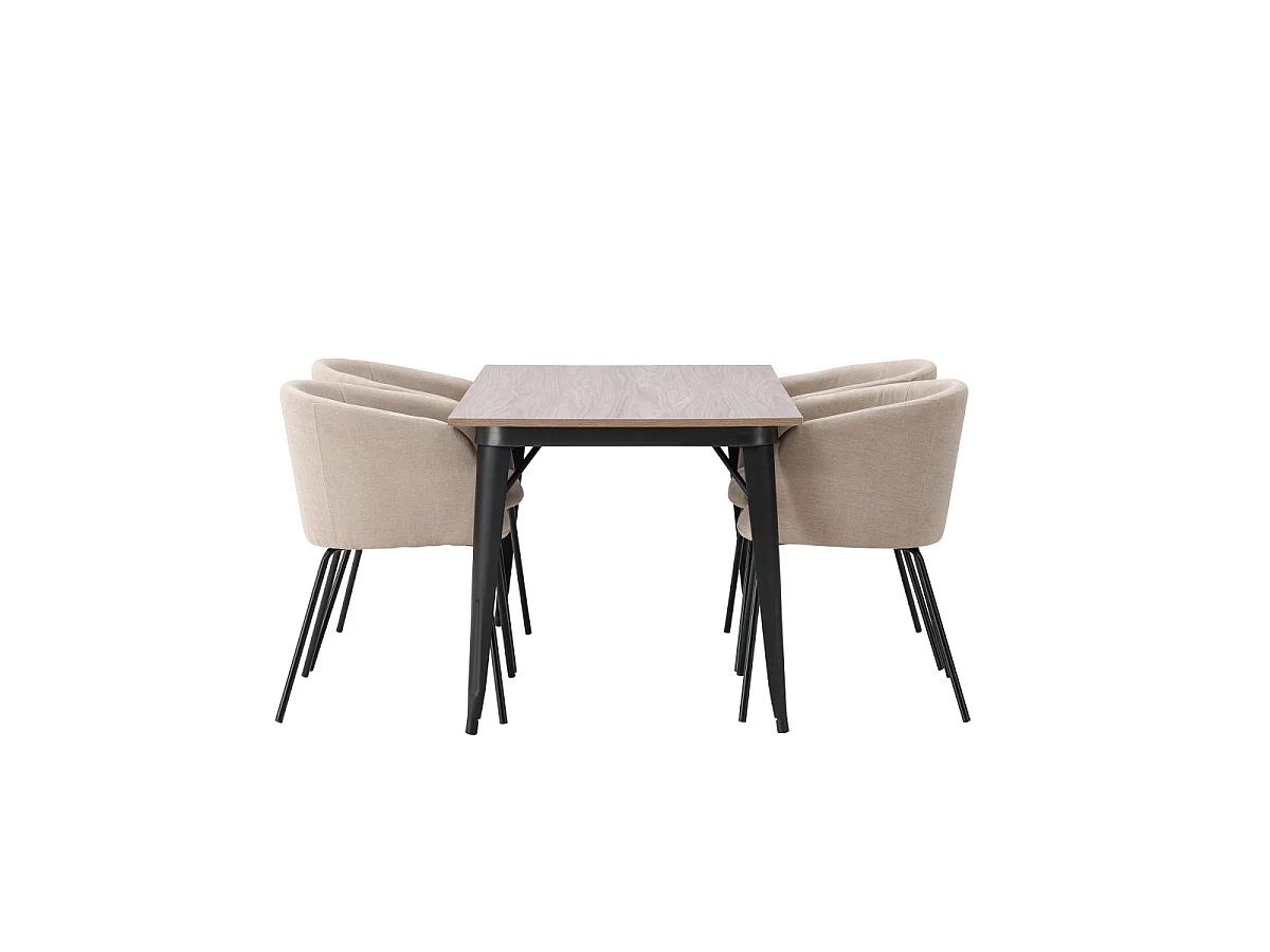 Ensemble Table à Manger & 4 Chaises "Tempe & Berit" 140cm Naturel & Beige