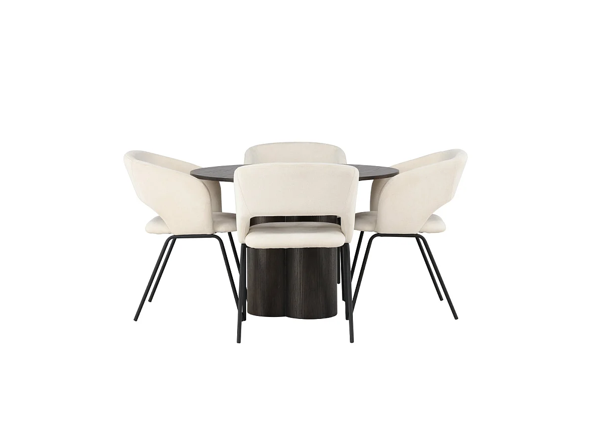 Ensemble Table à Manger & 4 Chaises "Olivia & Day" 110cm Moka & Blanc Cassé