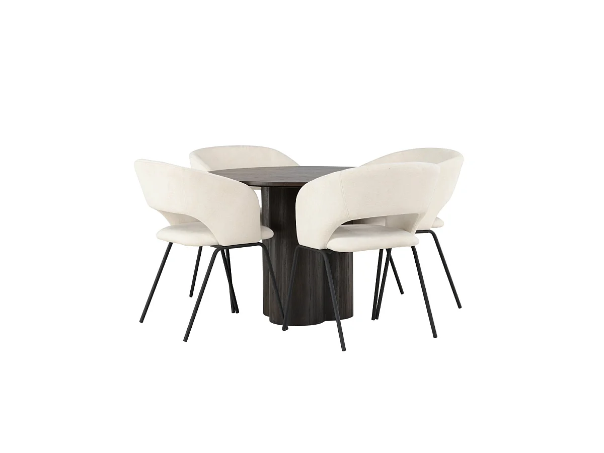 Ensemble Table à Manger & 4 Chaises "Olivia & Day" 110cm Moka & Blanc Cassé