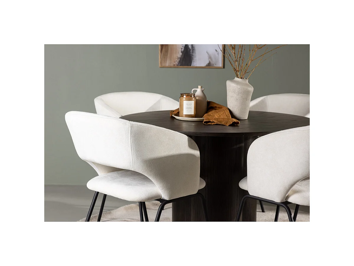 Ensemble Table à Manger & 4 Chaises "Olivia & Day" 110cm Moka & Blanc Cassé