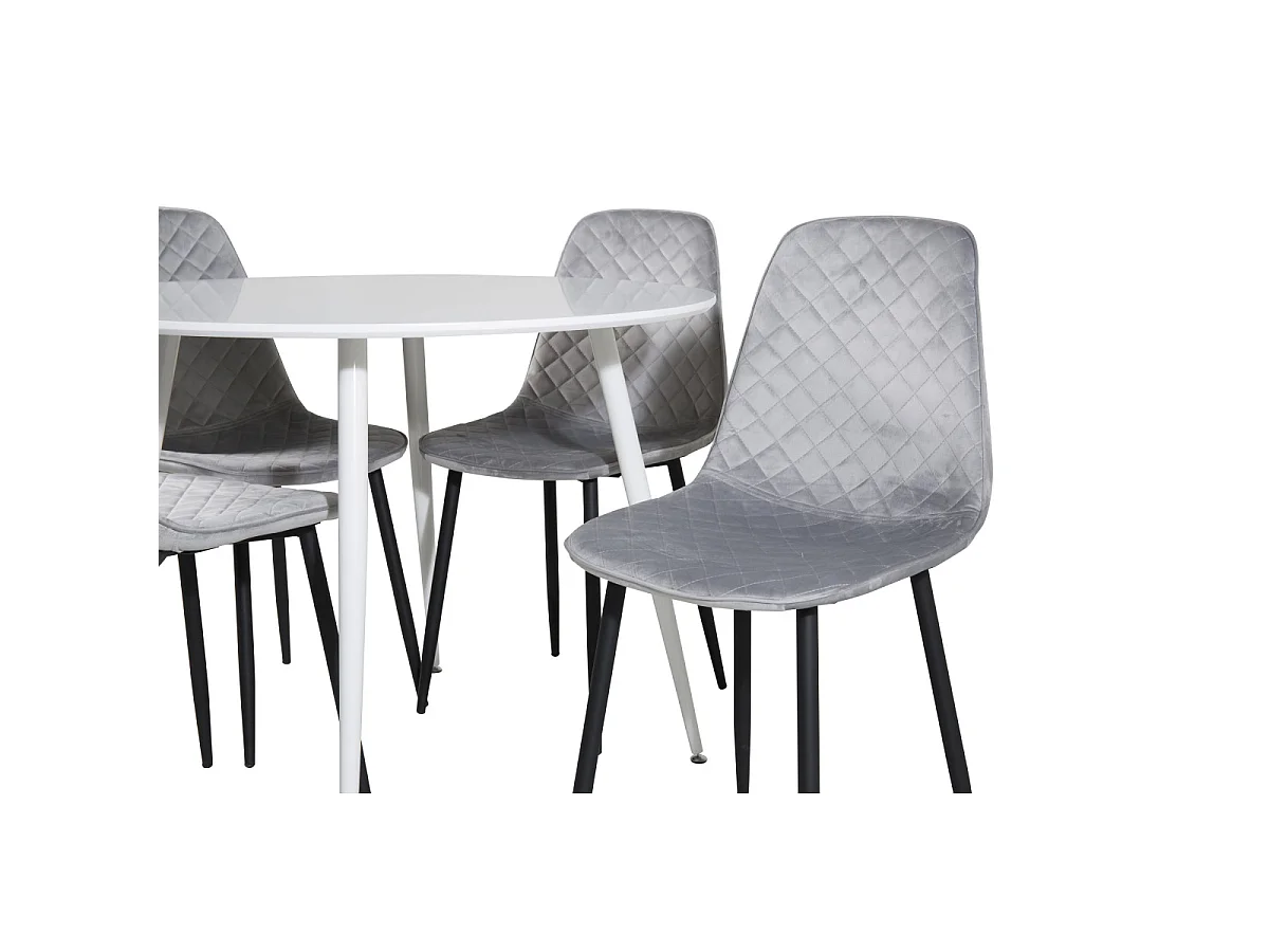 Ensemble Table à Manger & 4 Chaises Design "Plaza & Polar" 100cm Blanc & Gris