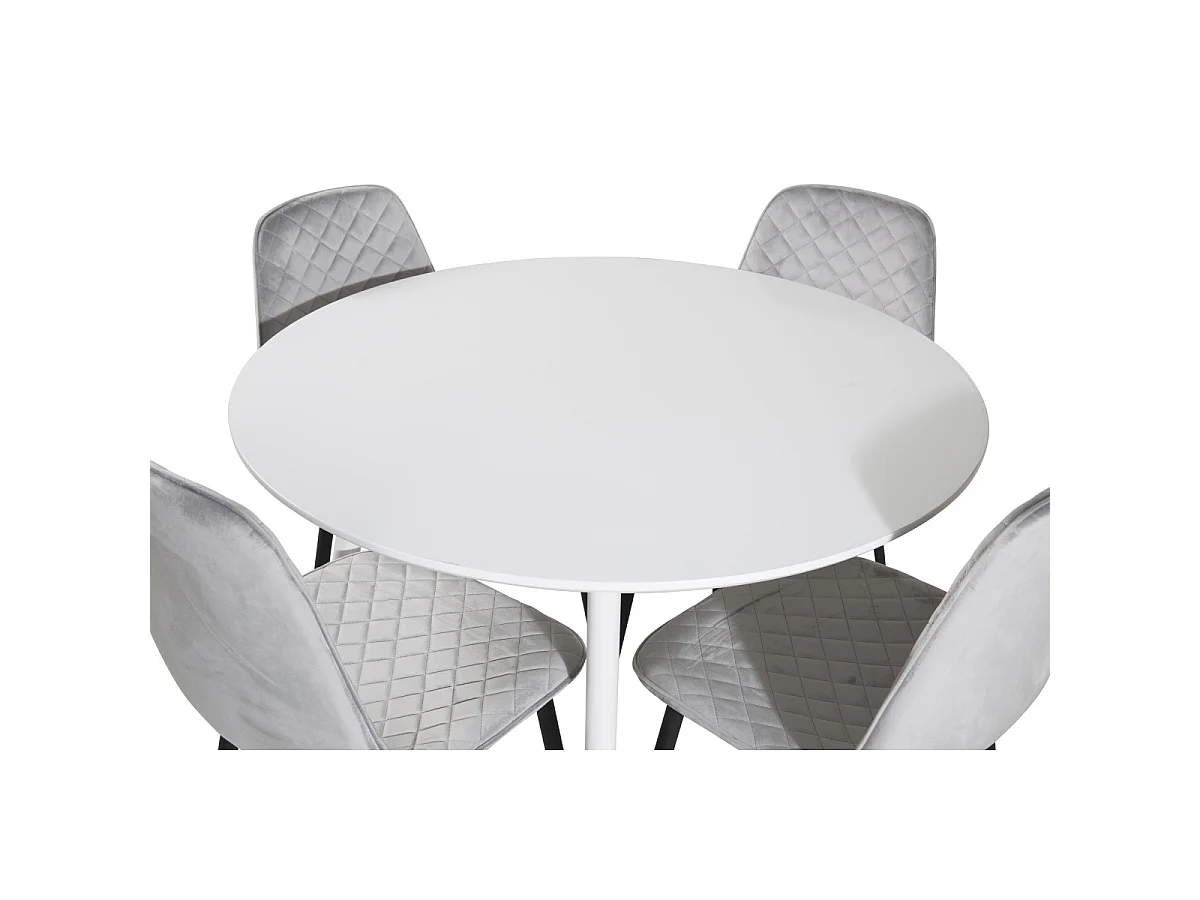 Ensemble Table à Manger & 4 Chaises Design "Plaza & Polar" 100cm Blanc & Gris
