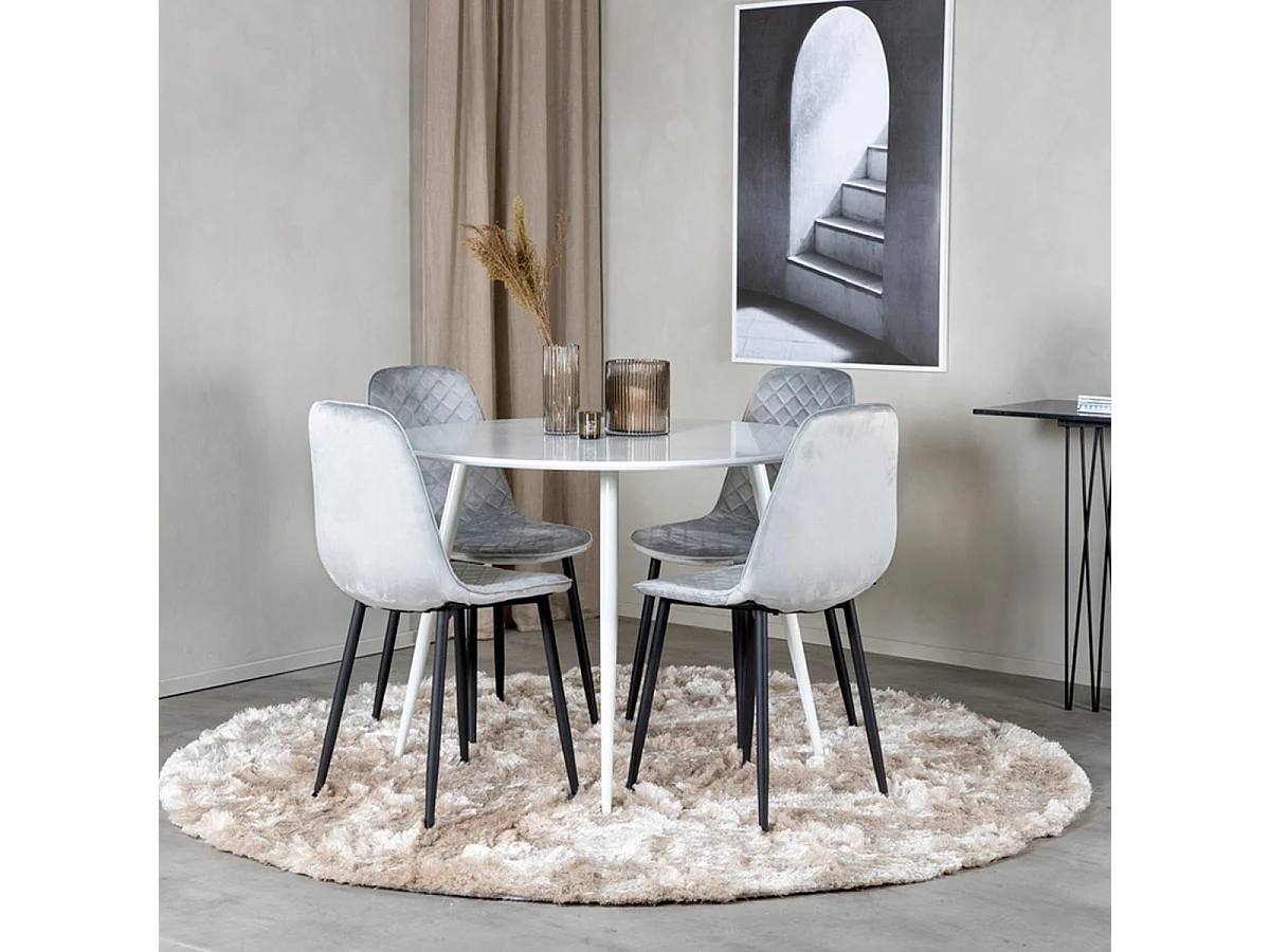 Ensemble Table à Manger & 4 Chaises Design "Plaza & Polar" 100cm Blanc & Gris