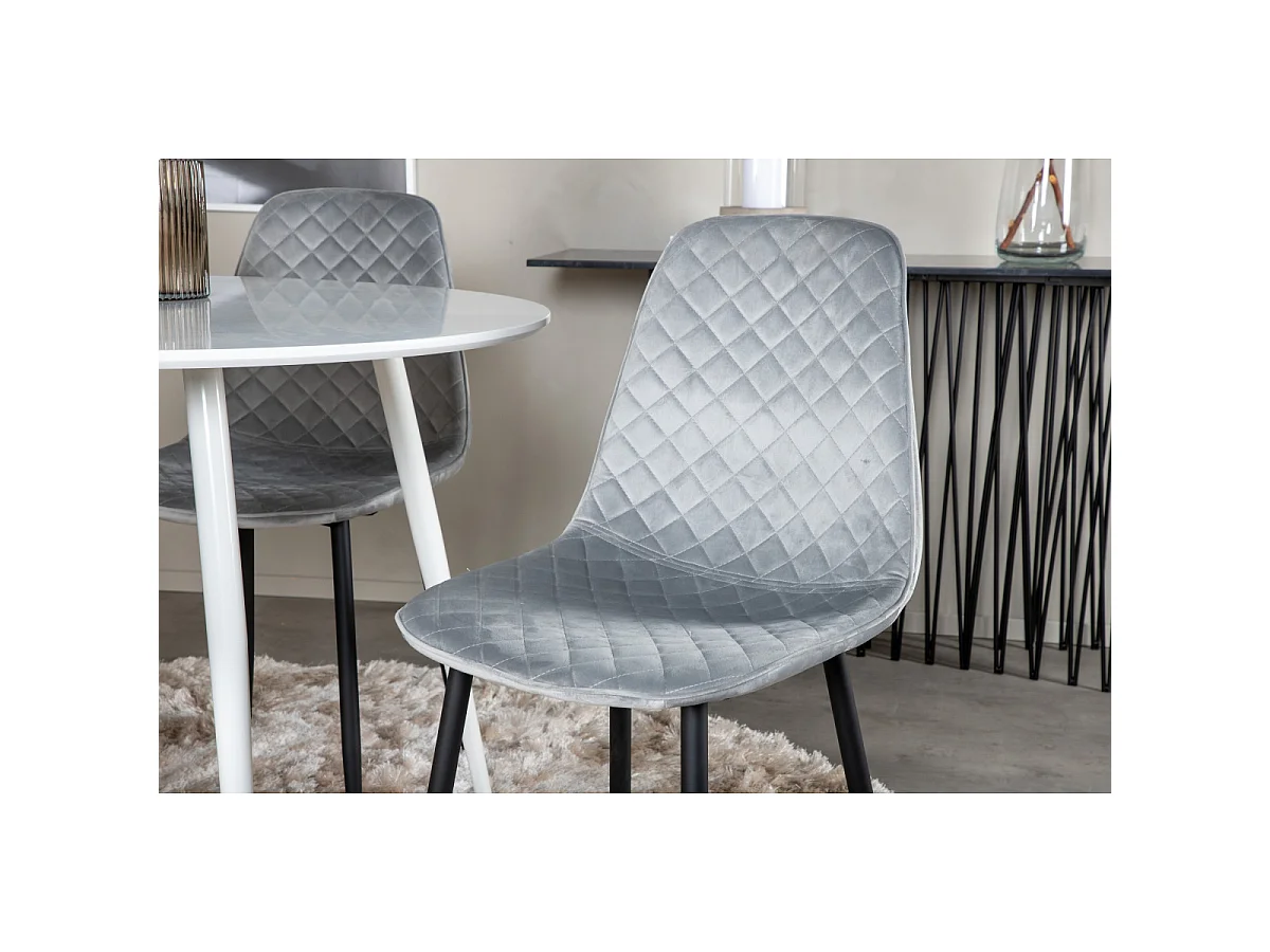 Ensemble Table à Manger & 4 Chaises Design "Plaza & Polar" 100cm Blanc & Gris