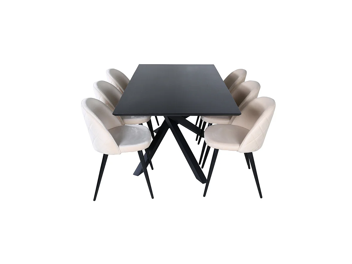 Ensemble Table à Manger & 6 Chaises "Piazza & Velvet" 180cm Noir & Beige