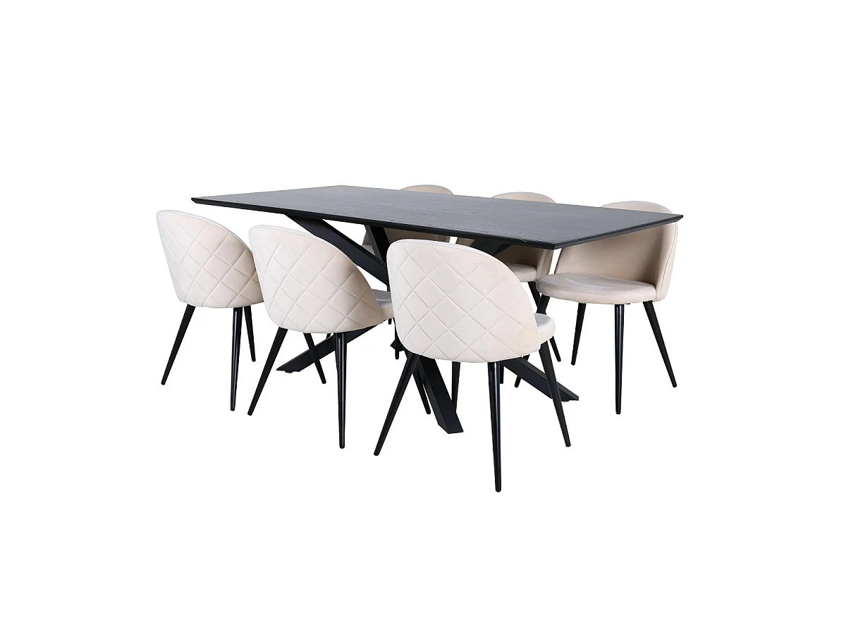 Ensemble Table à Manger & 6 Chaises "Piazza & Velvet" 180cm Noir & Beige
