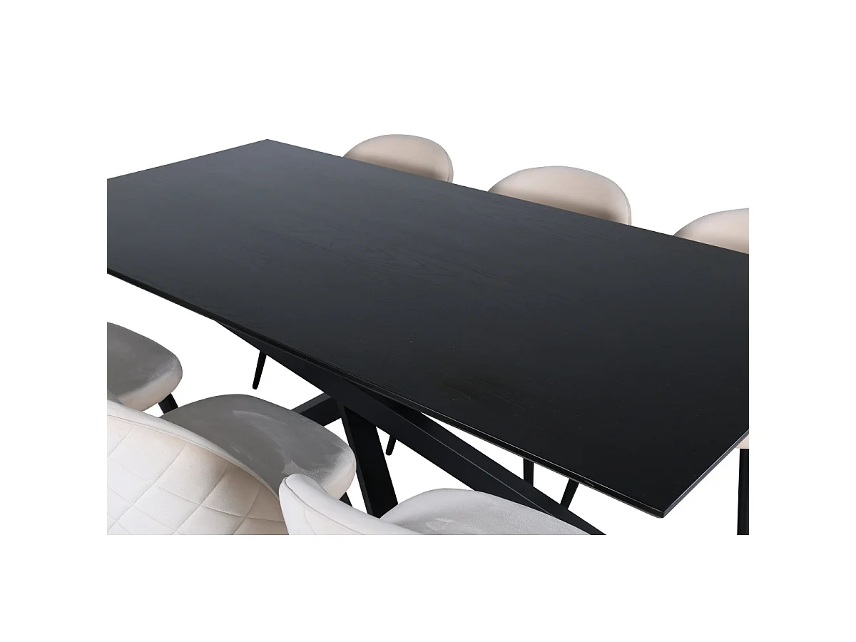 Ensemble Table à Manger & 6 Chaises "Piazza & Velvet" 180cm Noir & Beige