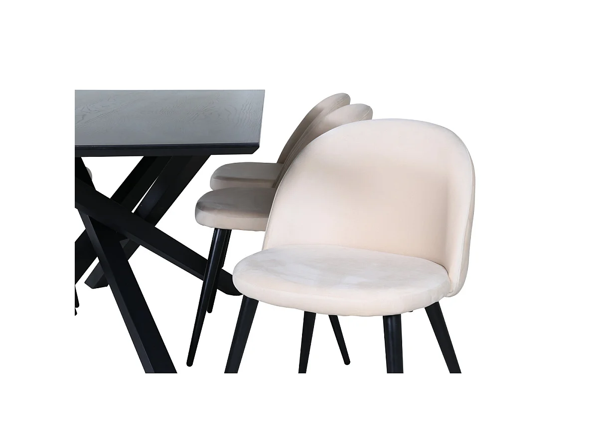 Ensemble Table à Manger & 6 Chaises "Piazza & Velvet" 180cm Noir & Beige