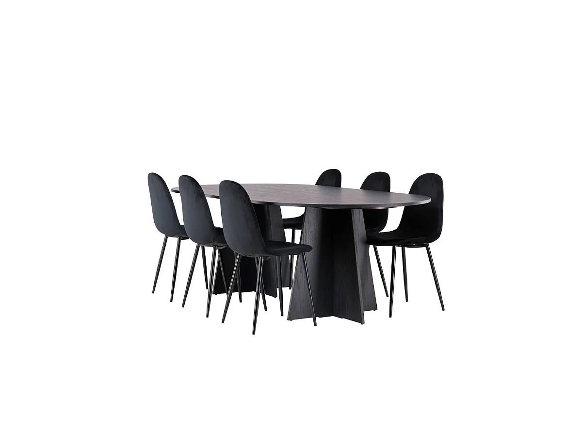 Ensemble Table à Manger & 6 Chaises "Bootcut & Polar" 230cm Noir