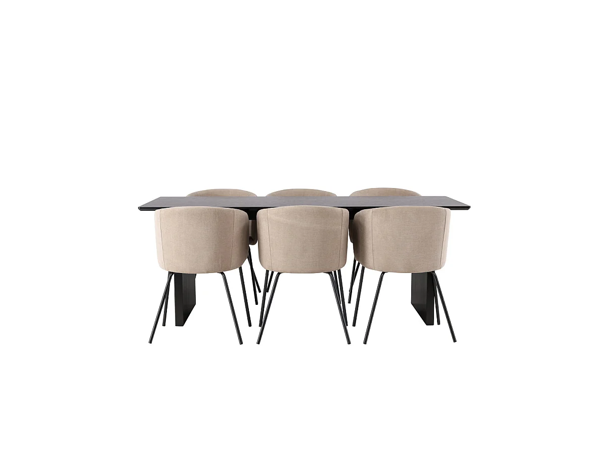 Ensemble Table à Manger & 6 Chaises "Vail & Berit" 200cm Noir & Beige