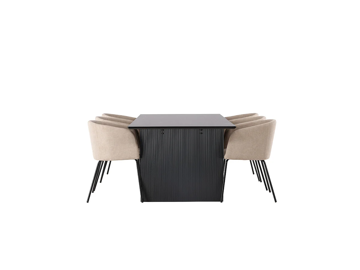Ensemble Table à Manger & 6 Chaises "Vail & Berit" 200cm Noir & Beige