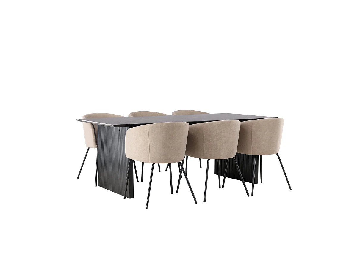 Ensemble Table à Manger & 6 Chaises "Vail & Berit" 200cm Noir & Beige