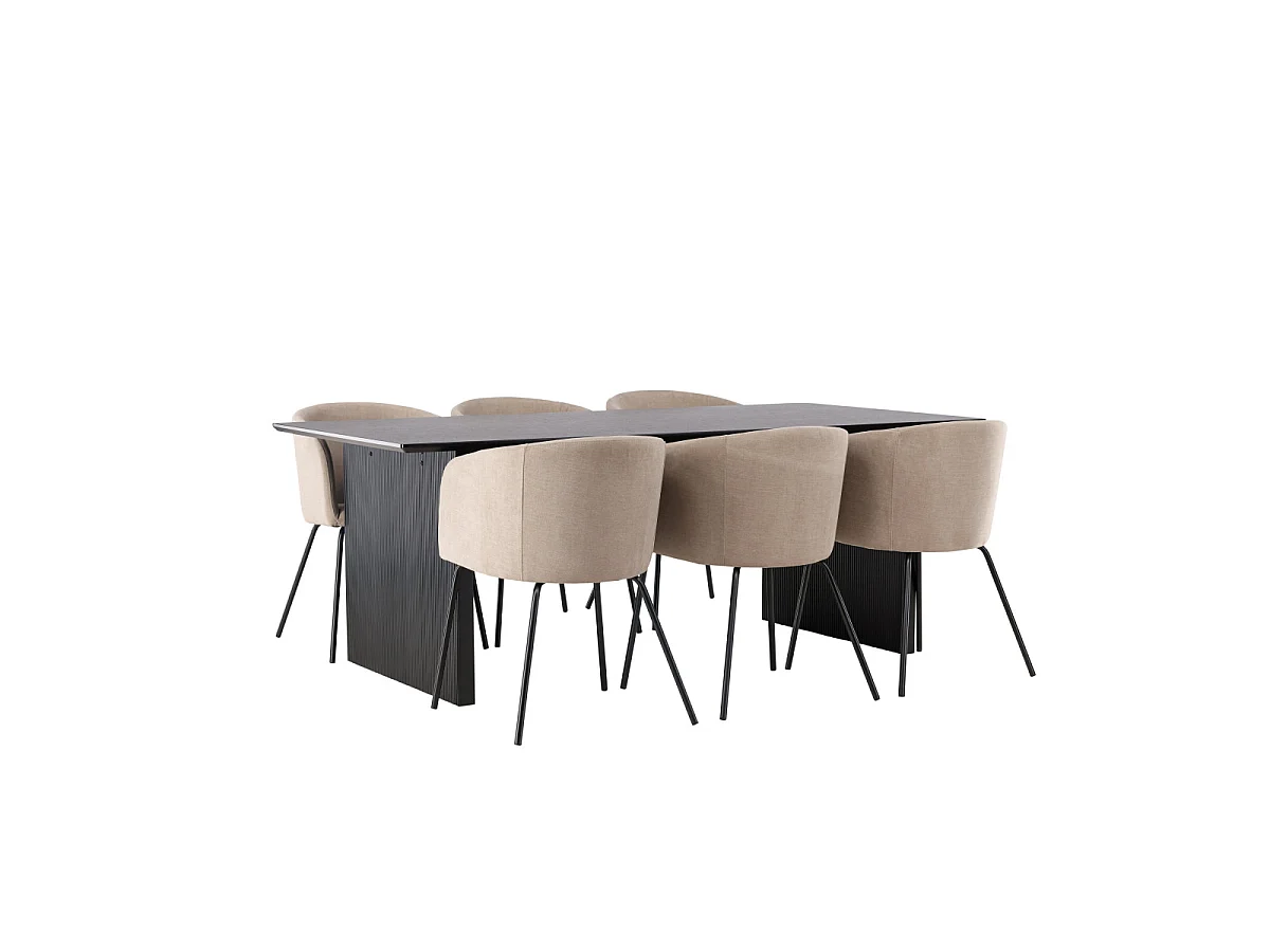 Ensemble Table à Manger & 6 Chaises "Vail & Berit" 200cm Noir & Beige