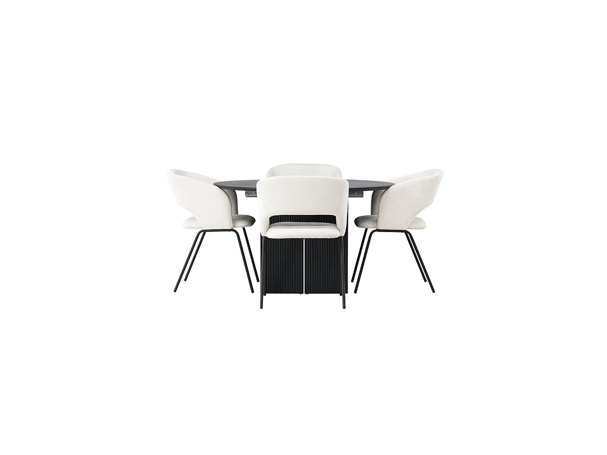 Ensemble Table à Manger Extensible & 4 Chaises "Matilda & Day" 130-180cm Noir & Blanc Cassé