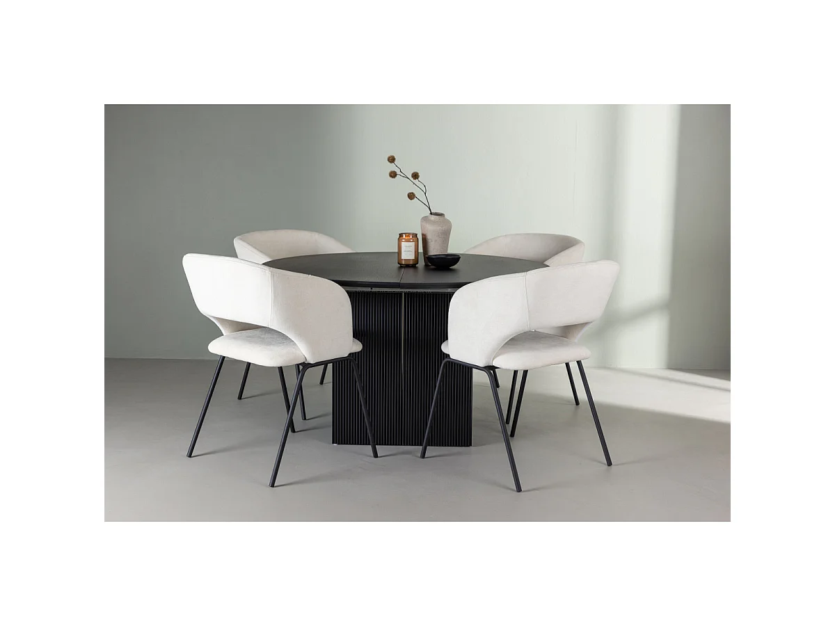 Ensemble Table à Manger Extensible & 4 Chaises "Matilda & Day" 130-180cm Noir & Blanc Cassé