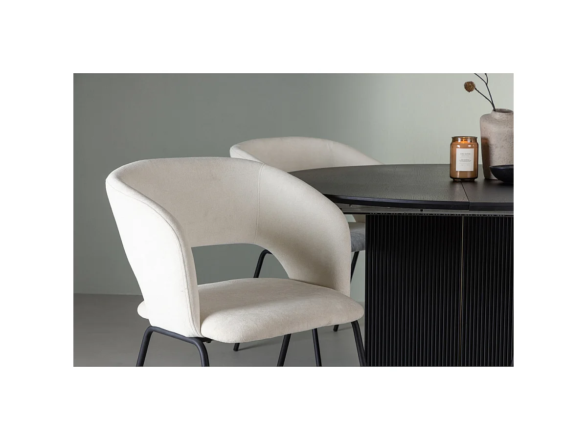 Ensemble Table à Manger Extensible & 4 Chaises "Matilda & Day" 130-180cm Noir & Blanc Cassé