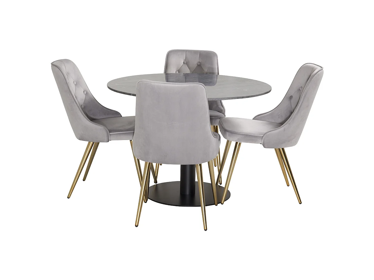 Ensemble Table à Manger & 4 Chaises "Estelle I & Deluxe II" 106cm Gris Foncé & Gris