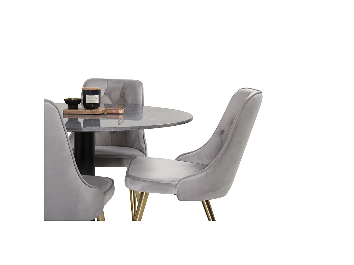 Ensemble Table à Manger & 4 Chaises "Estelle I & Deluxe II" 106cm Gris Foncé & Gris