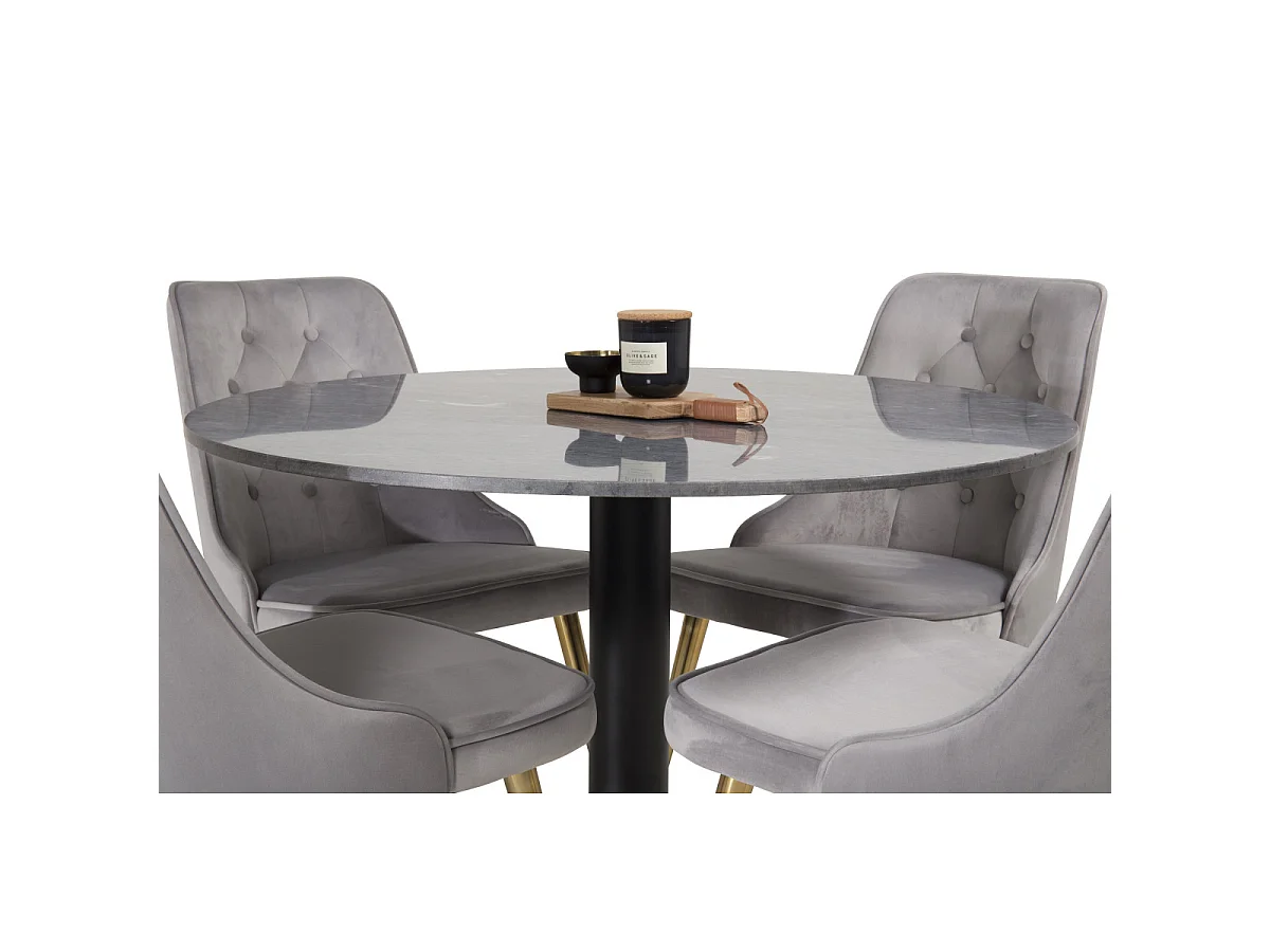 Ensemble Table à Manger & 4 Chaises "Estelle I & Deluxe II" 106cm Gris Foncé & Gris