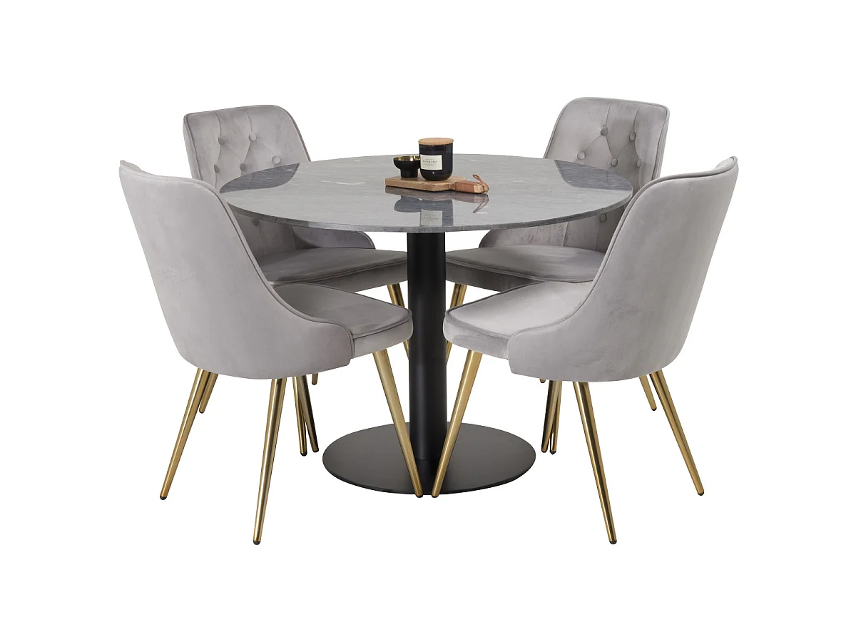Ensemble Table à Manger & 4 Chaises "Estelle I & Deluxe II" 106cm Gris Foncé & Gris