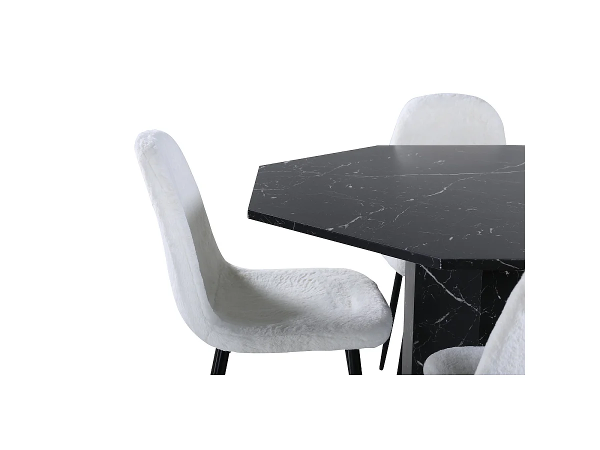 Ensemble Table à Manger & 4 Chaises "Marbs & Polar" 110cm Noir & Blanc