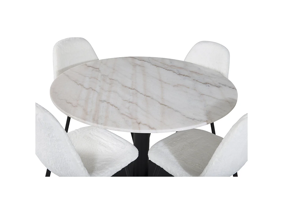Ensemble Table à Manger & 4 Chaises "Estelle I & Polar I" 106cm Blanc