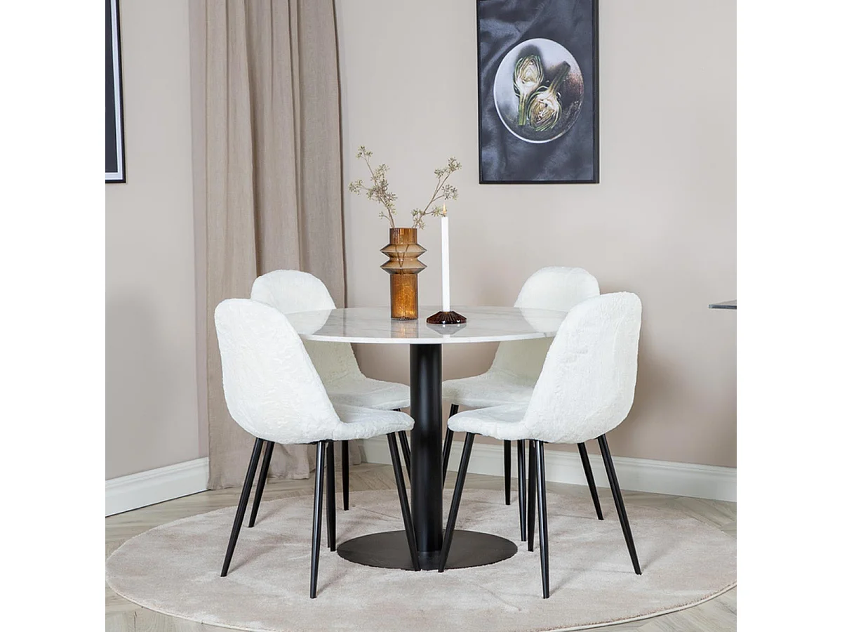 Ensemble Table à Manger & 4 Chaises "Estelle I & Polar I" 106cm Blanc