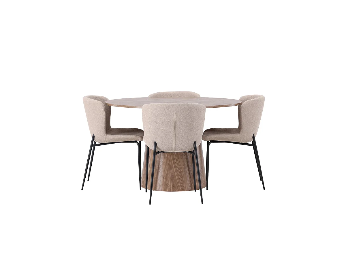 Ensemble Table à Manger & 4 Chaises "Lanzo & Modesto" 120cm Beige & Marron