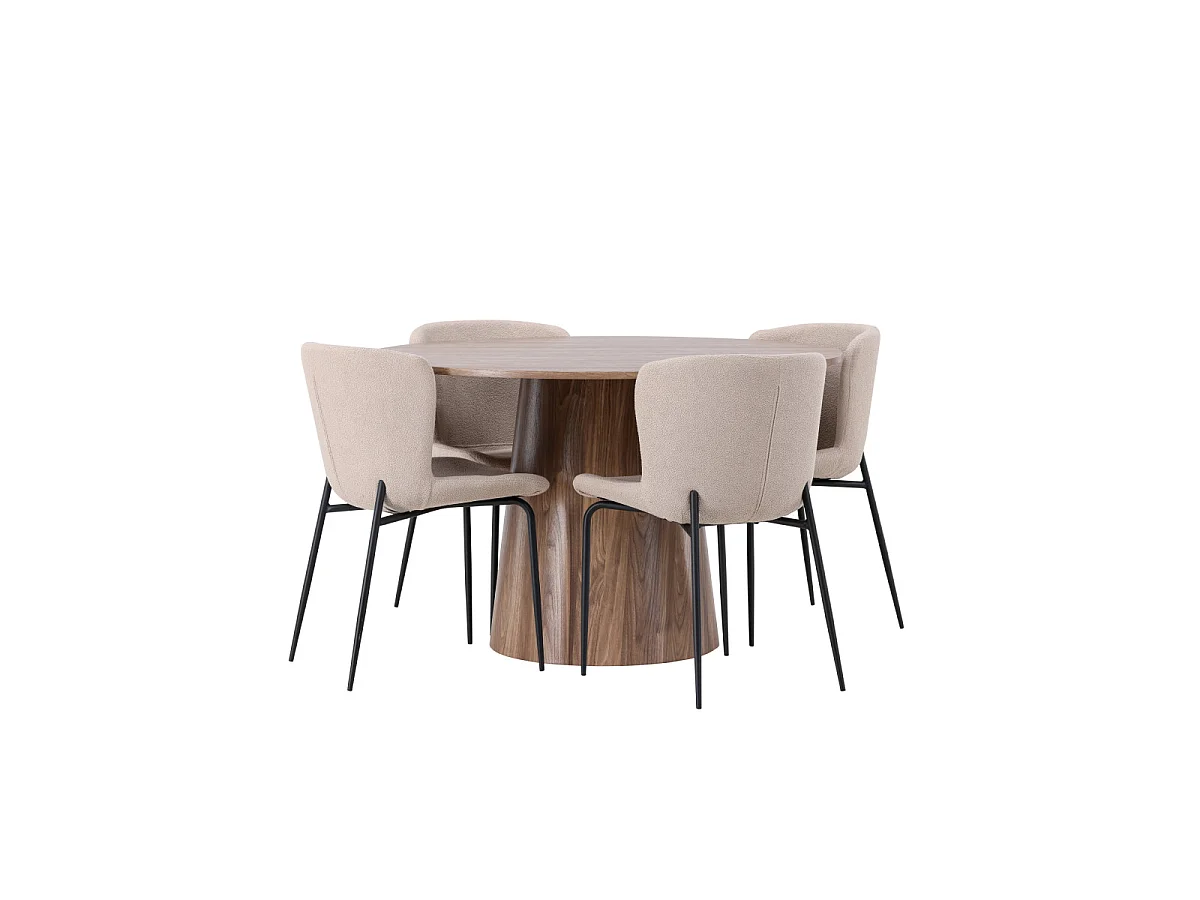 Ensemble Table à Manger & 4 Chaises "Lanzo & Modesto" 120cm Beige & Marron