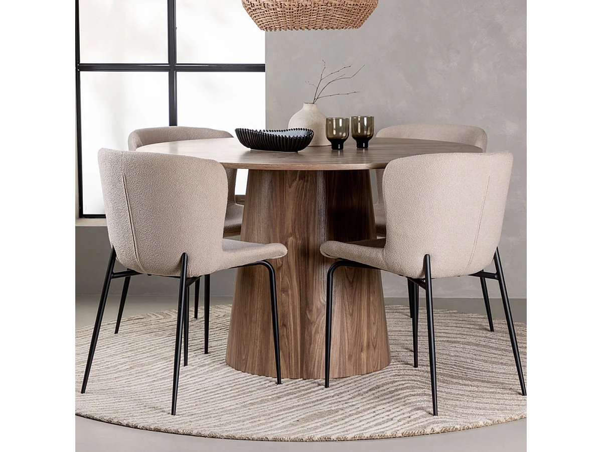 Ensemble Table à Manger & 4 Chaises "Lanzo & Modesto" 120cm Beige & Marron