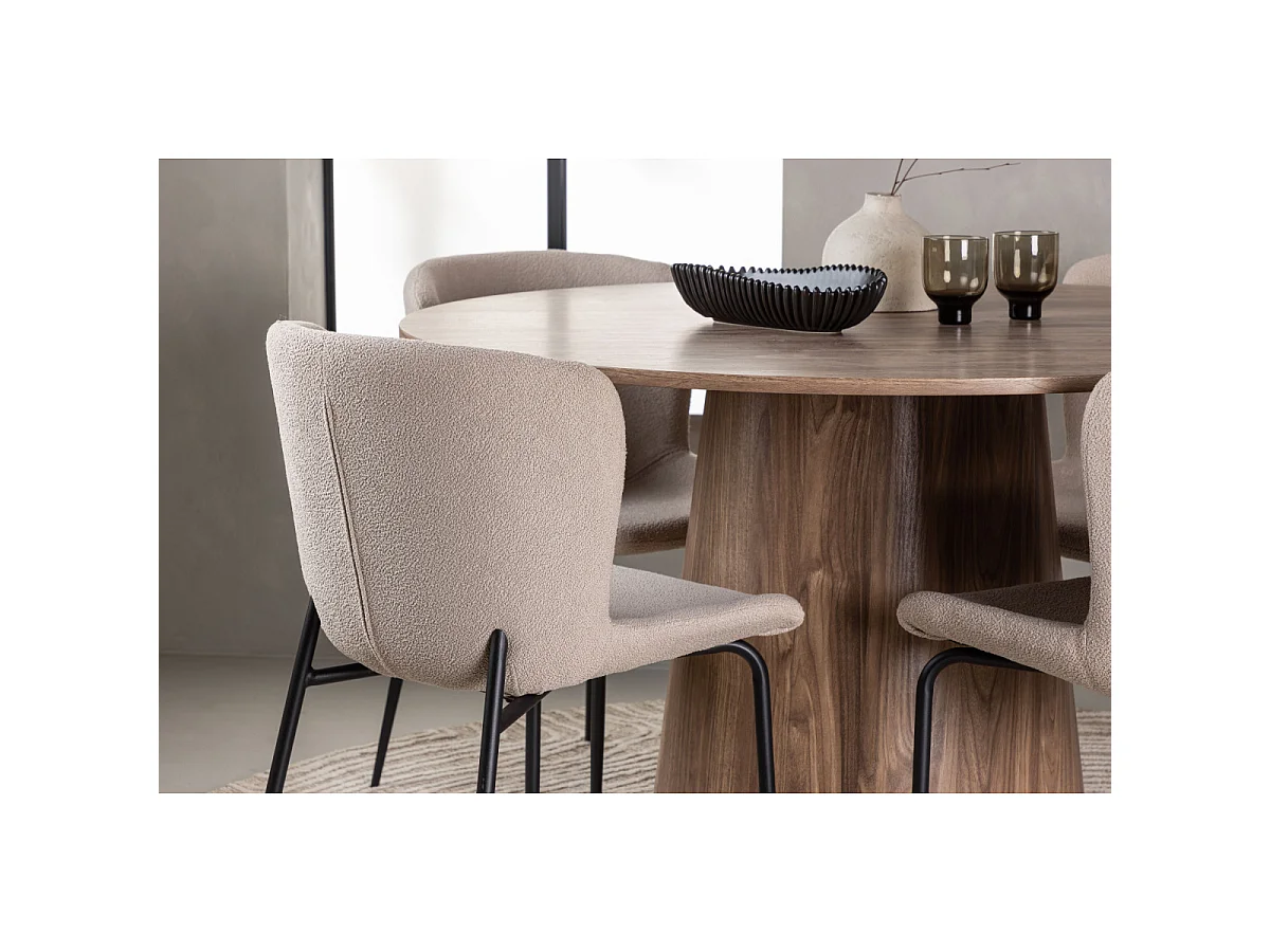 Ensemble Table à Manger & 4 Chaises "Lanzo & Modesto" 120cm Beige & Marron