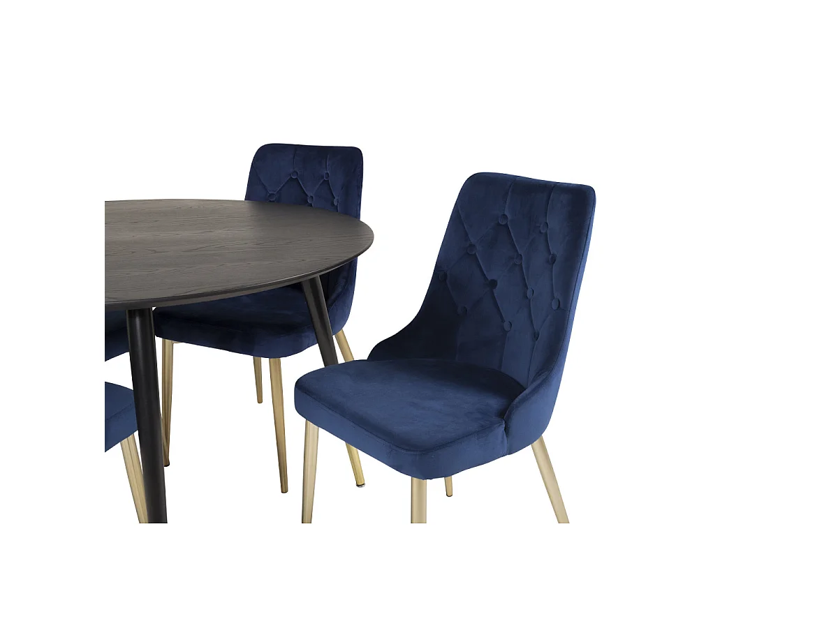 Ensemble Table à Manger & 4 Chaises "Dipp & Deluxe" 115cm Noir & Bleu