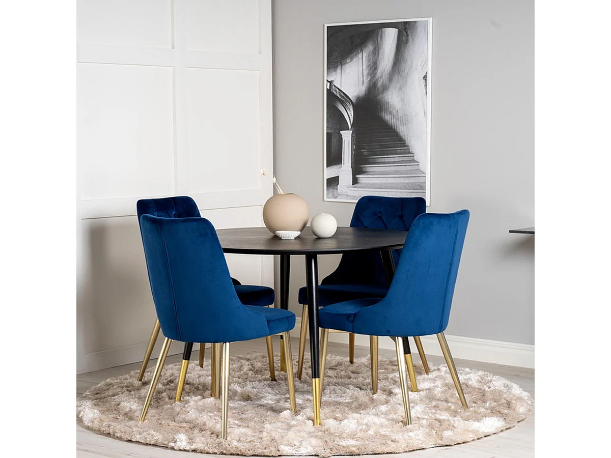 Ensemble Table à Manger & 4 Chaises "Dipp & Deluxe" 115cm Noir & Bleu