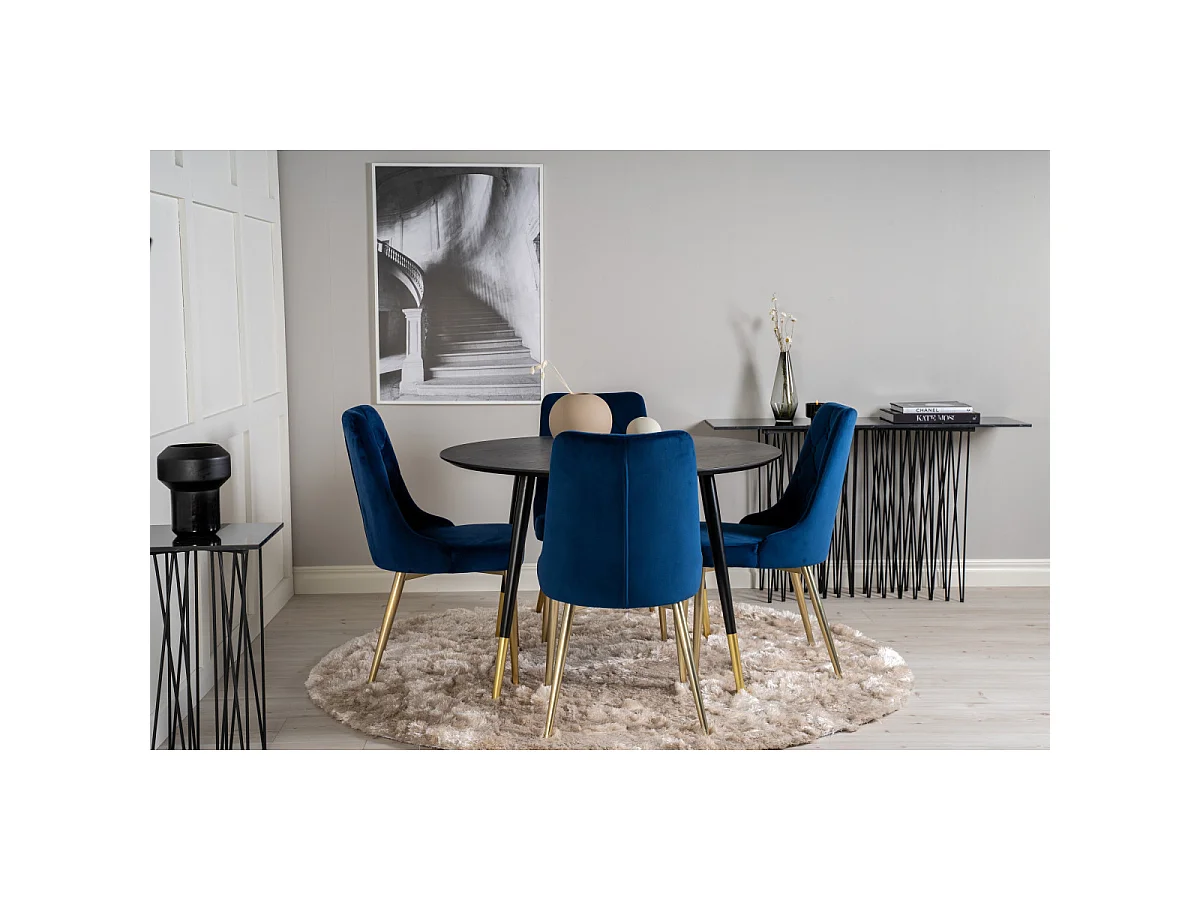 Ensemble Table à Manger & 4 Chaises "Dipp & Deluxe" 115cm Noir & Bleu