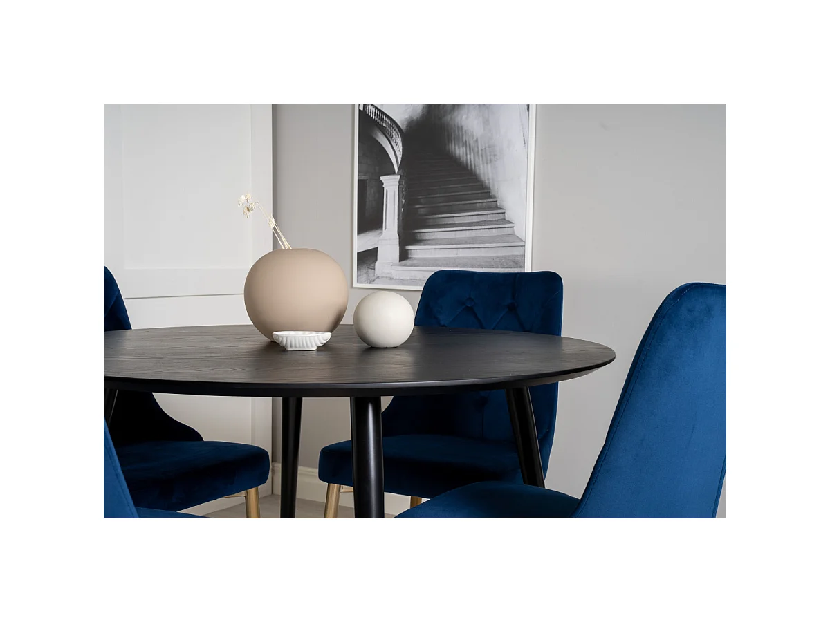 Ensemble Table à Manger & 4 Chaises "Dipp & Deluxe" 115cm Noir & Bleu