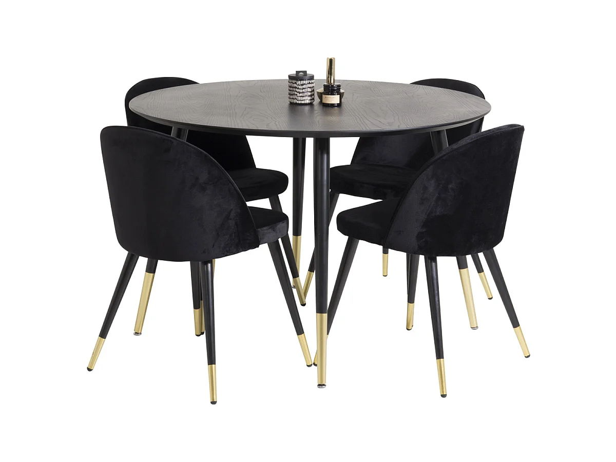 Ensemble Table à Manger & 4 Chaises "Dipp & Velvet" 115cm Noir