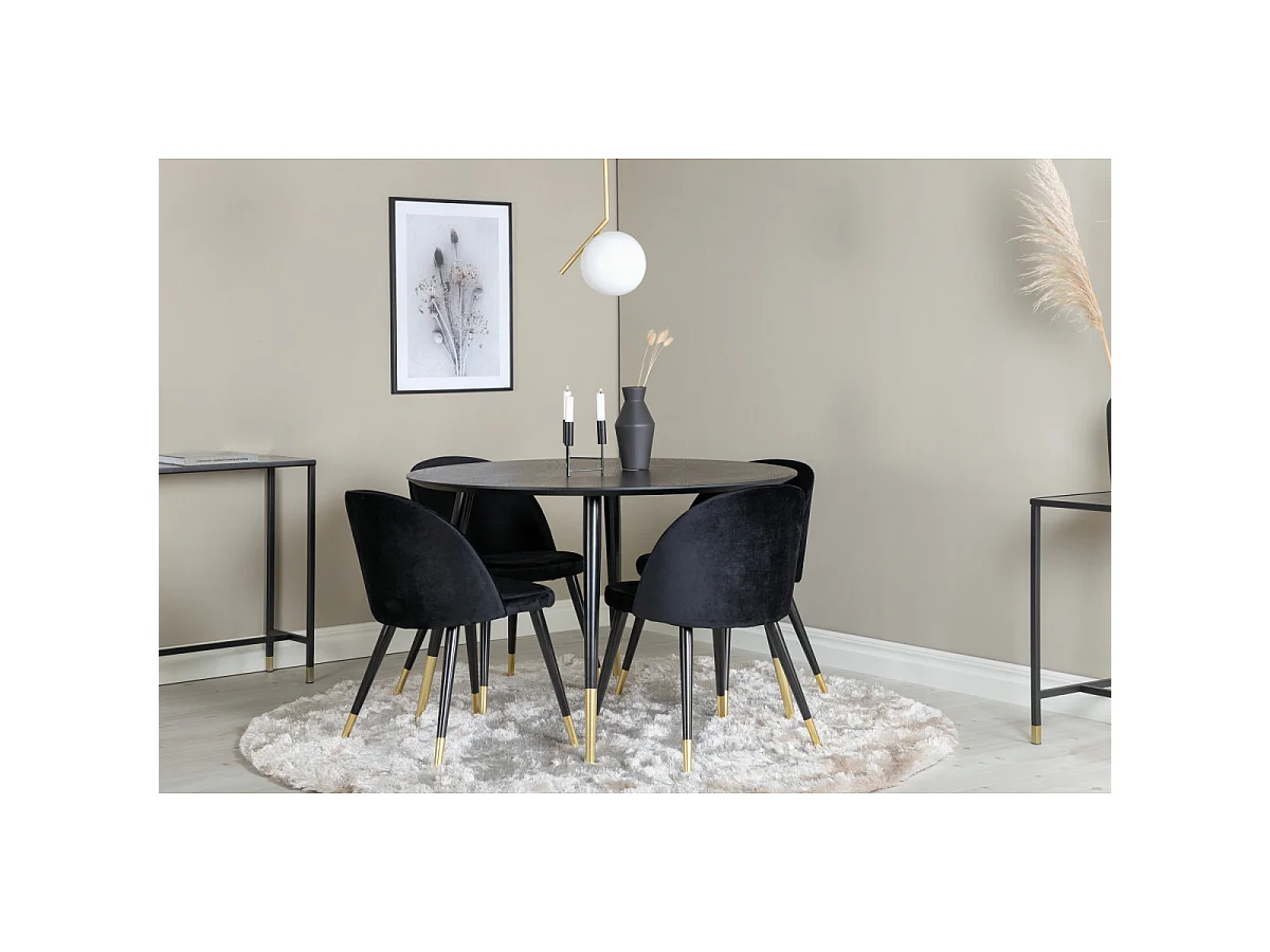 Ensemble Table à Manger & 4 Chaises "Dipp & Velvet" 115cm Noir