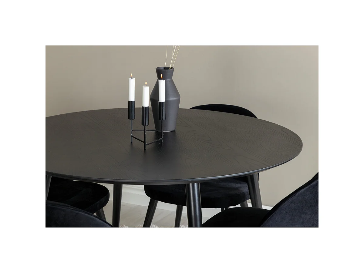 Ensemble Table à Manger & 4 Chaises "Dipp & Velvet" 115cm Noir