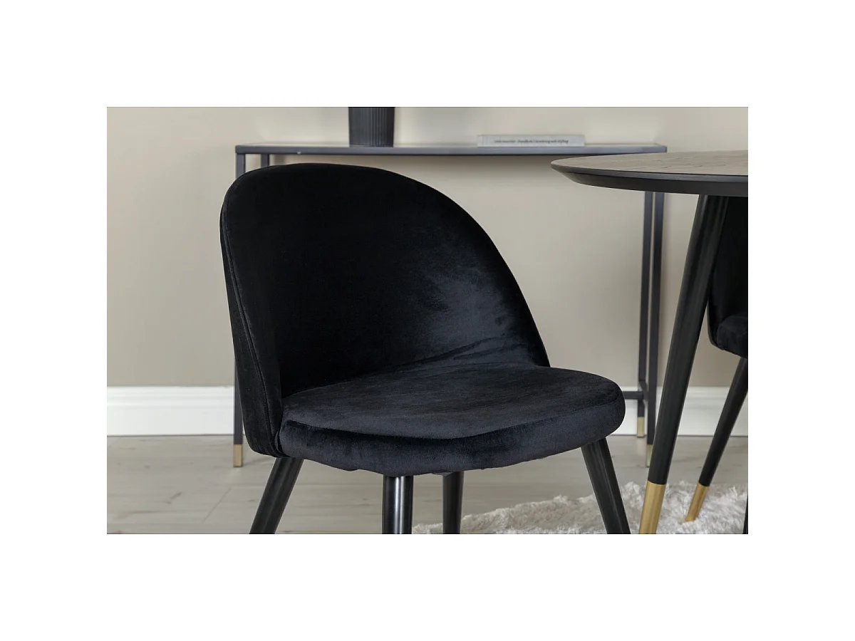 Ensemble Table à Manger & 4 Chaises "Dipp & Velvet" 115cm Noir